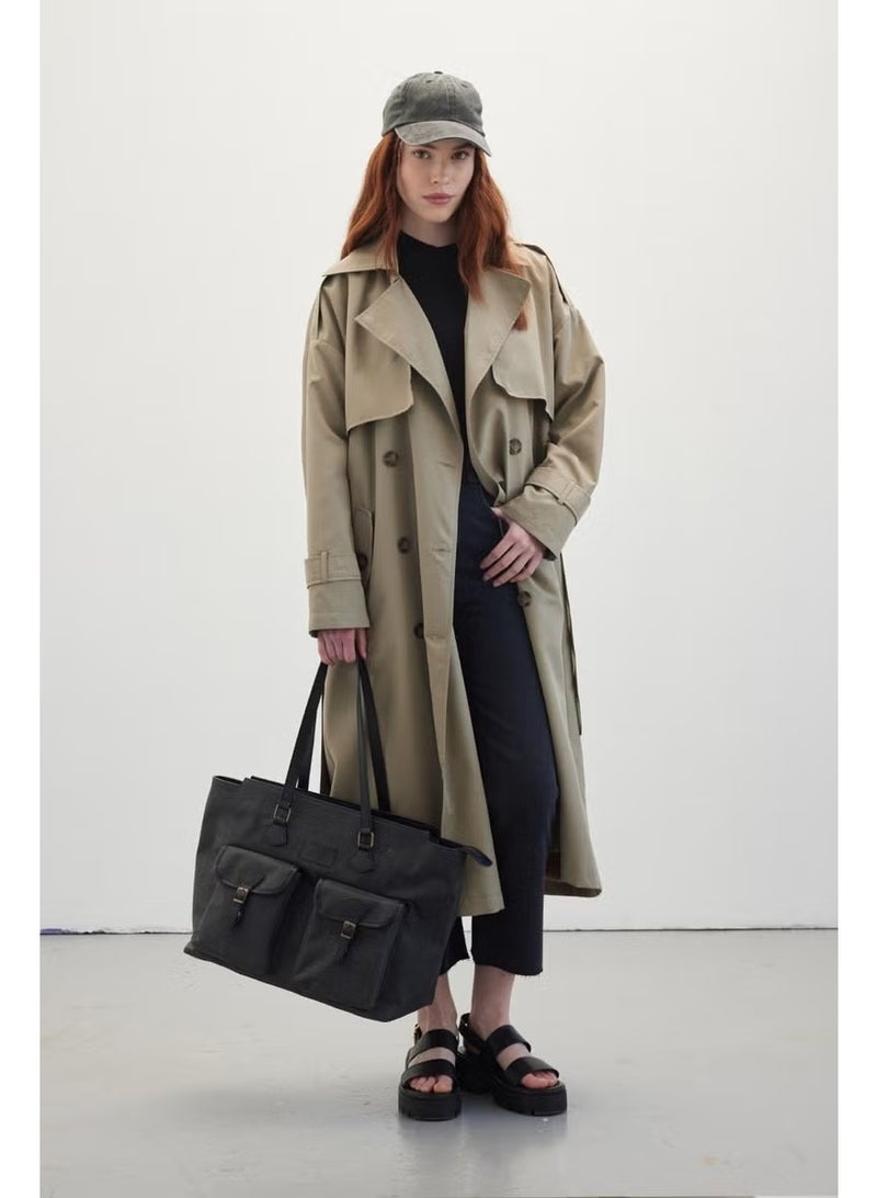 Manuka Buttoned Double Breasted Trench Coat Sand - Image 1